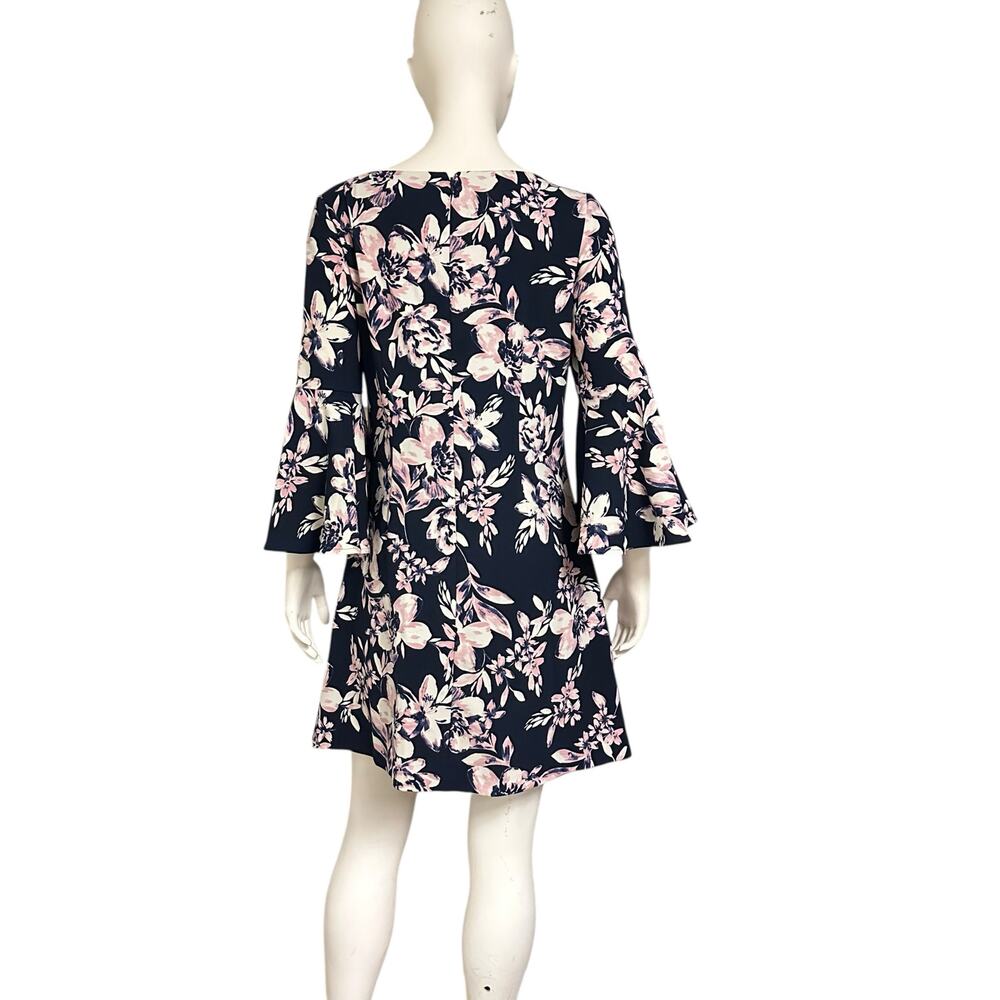 Eliza J Navy Blue Pink Floral Bell Sleeve Shift Dress Women 10 Elegant Wedding - Picture 4 of 16